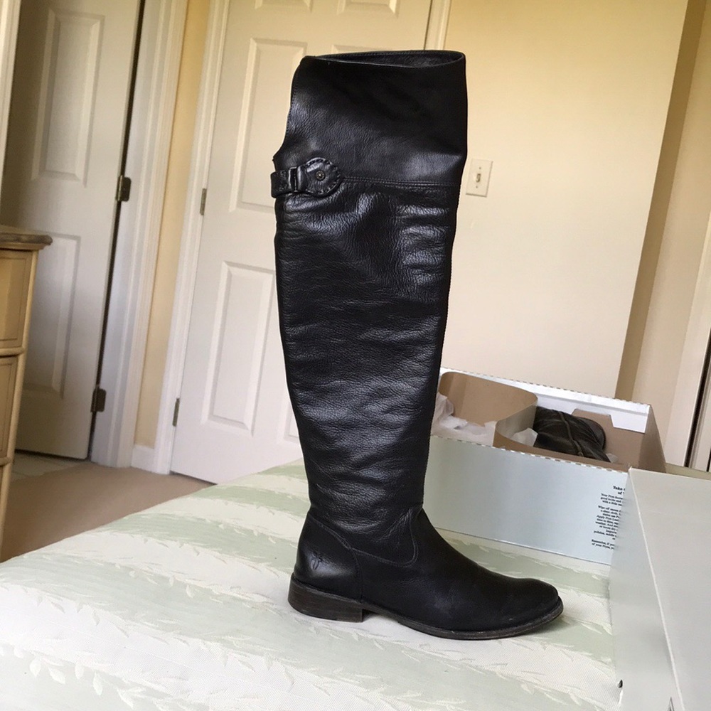 Genuine Black Leather Over the Knee Frye Boots